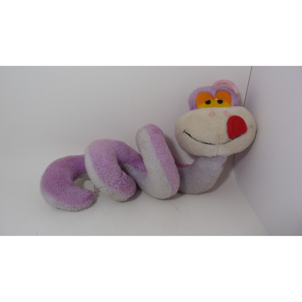 Vintage Purple Coiled Snake Plush Stuffed Animal Rattle Whimsical smiling toy